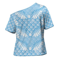 Baby Blue Mermaid Puakenikeni Maile Lei Cross Shoulder Shirt