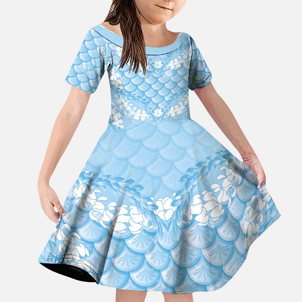 Baby Blue Mermaid Puakenikeni Maile Lei Family Matching Puletasi and Hawaiian Shirt