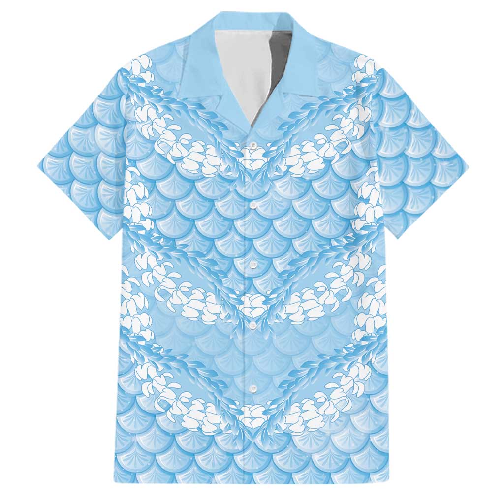 Baby Blue Mermaid Puakenikeni Maile Lei Family Matching Puletasi and Hawaiian Shirt