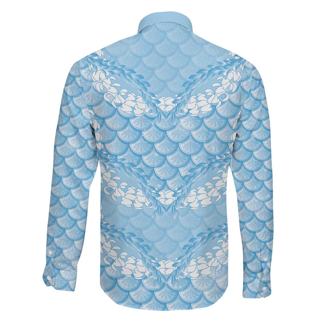 Baby Blue Mermaid Puakenikeni Maile Lei Family Matching Puletasi and Hawaiian Shirt