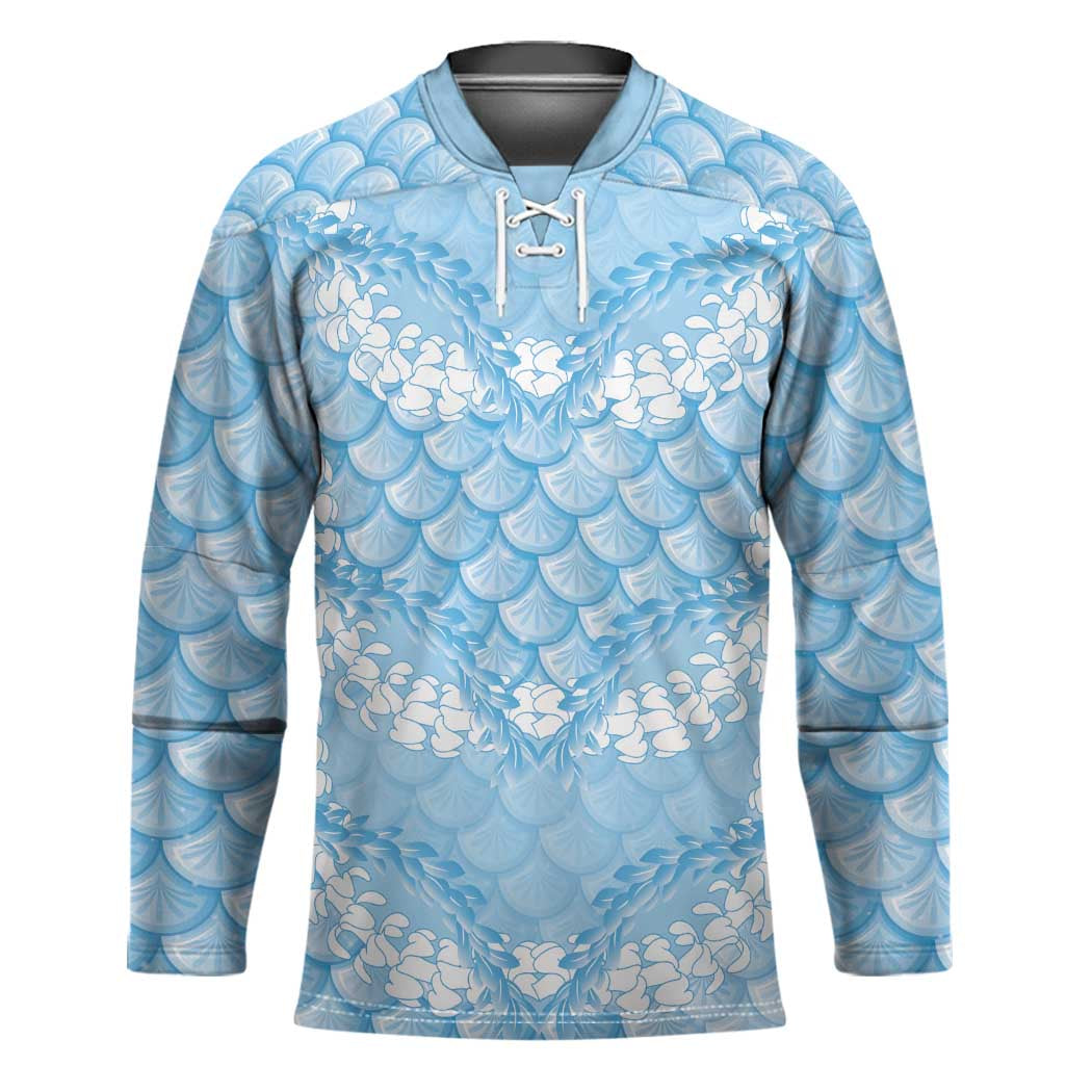 Baby Blue Mermaid Puakenikeni Maile Lei Hockey Jersey