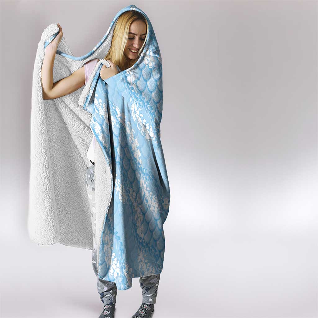 Baby Blue Mermaid Puakenikeni Maile Lei Hooded Blanket