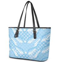 Baby Blue Mermaid Puakenikeni Maile Lei Leather Tote Bag LT01 - Polynesian Pride