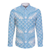 Baby Blue Mermaid Puakenikeni Maile Lei Long Sleeve Button Shirt