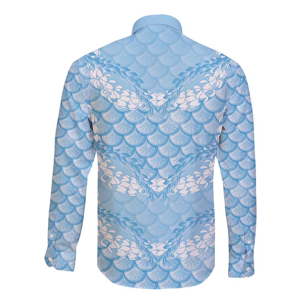 Baby Blue Mermaid Puakenikeni Maile Lei Long Sleeve Button Shirt