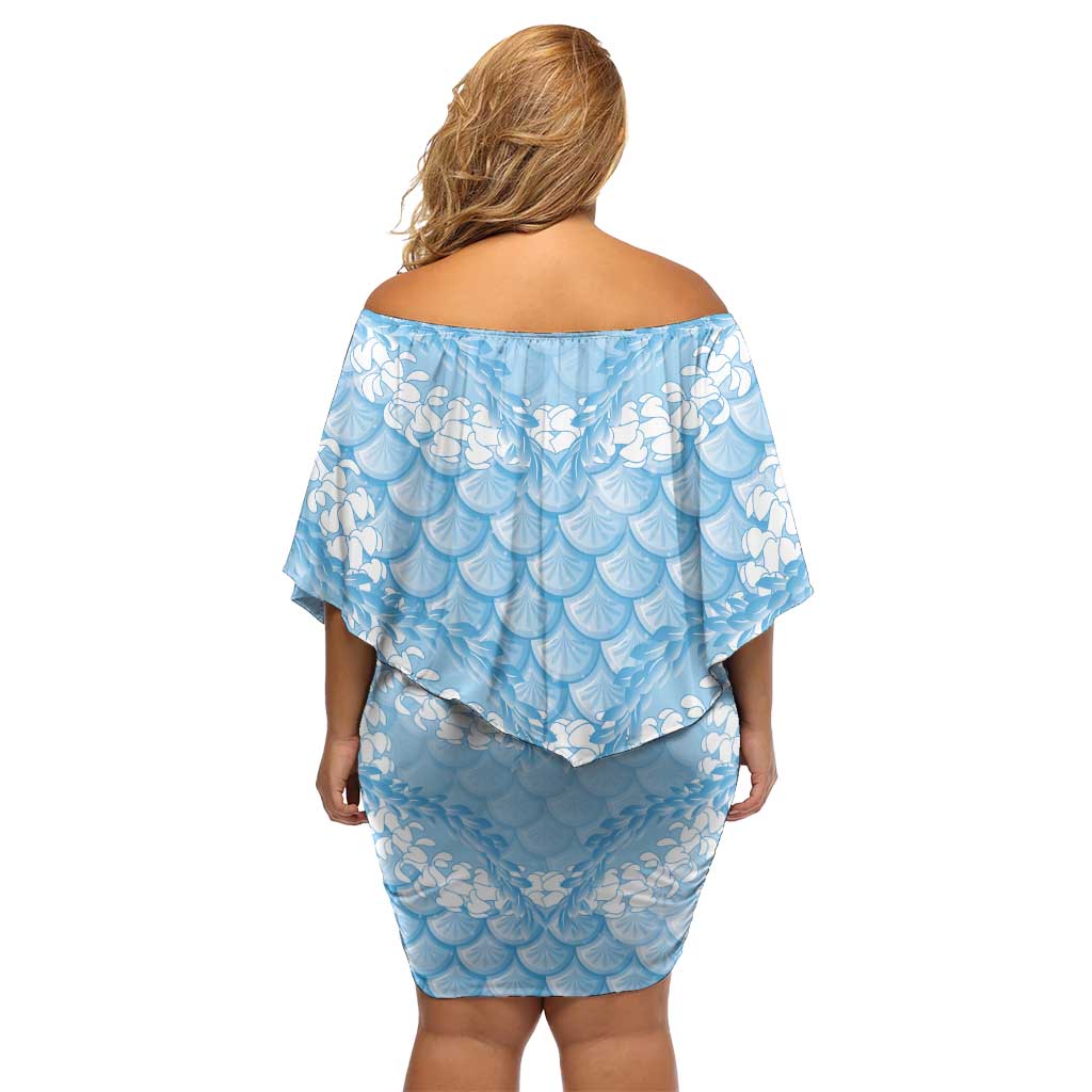 Baby Blue Mermaid Puakenikeni Maile Lei Off Shoulder Short Dress
