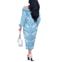 Baby Blue Mermaid Puakenikeni Maile Lei Off The Shoulder Long Sleeve Dress
