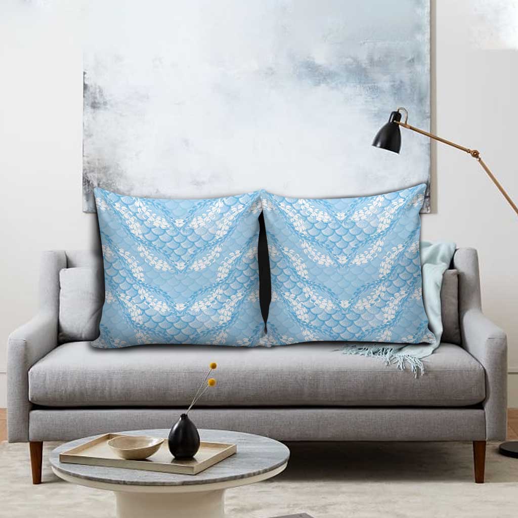 Baby Blue Mermaid Puakenikeni Maile Lei Pillow Cover