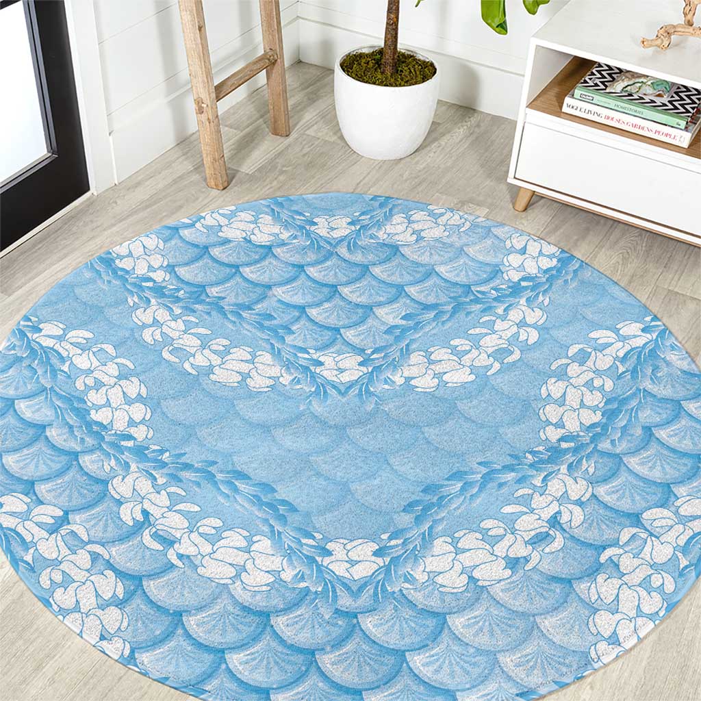 Baby Blue Mermaid Puakenikeni Maile Lei Round Carpet