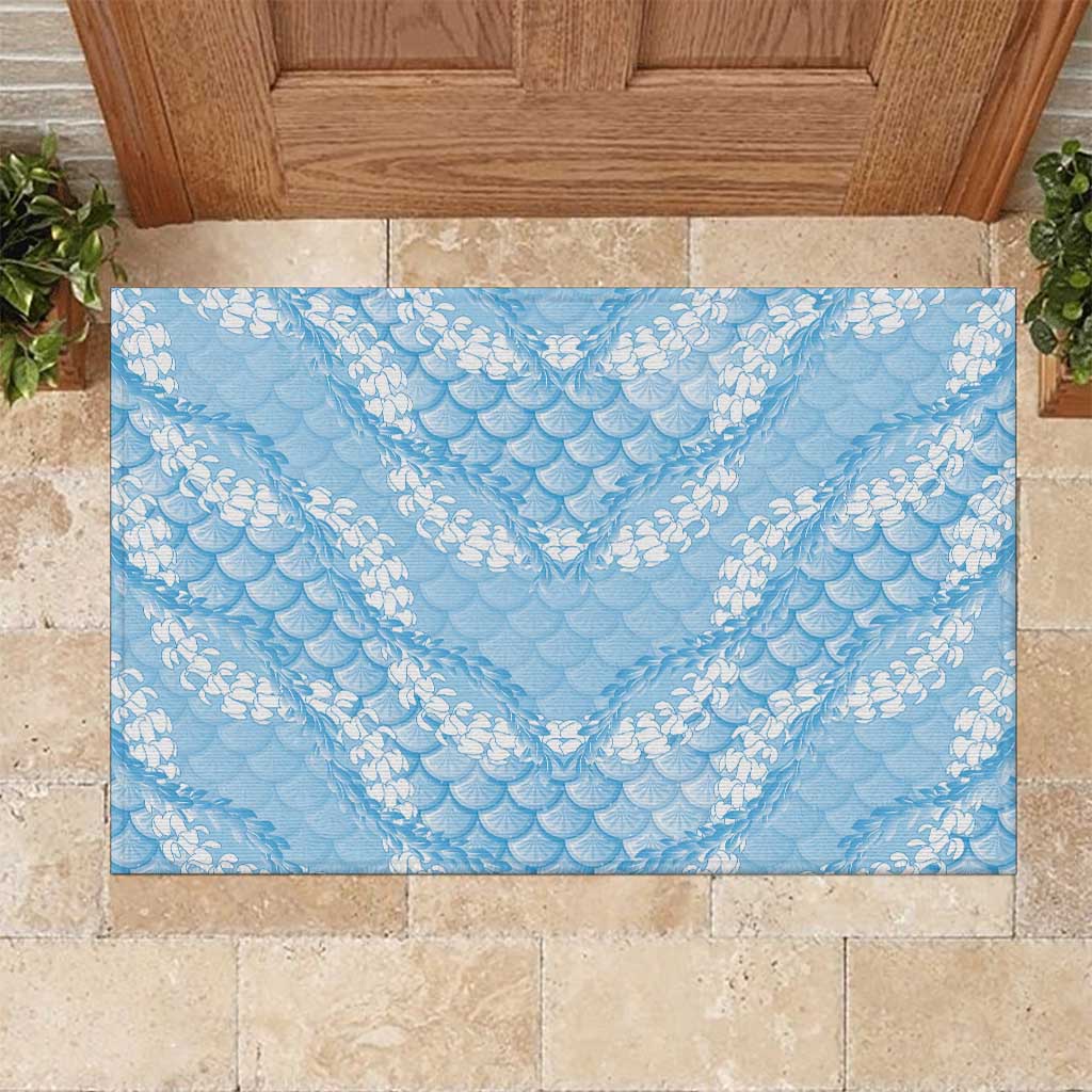 Baby Blue Mermaid Puakenikeni Maile Lei Rubber Doormat