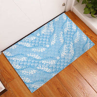 Baby Blue Mermaid Puakenikeni Maile Lei Rubber Doormat