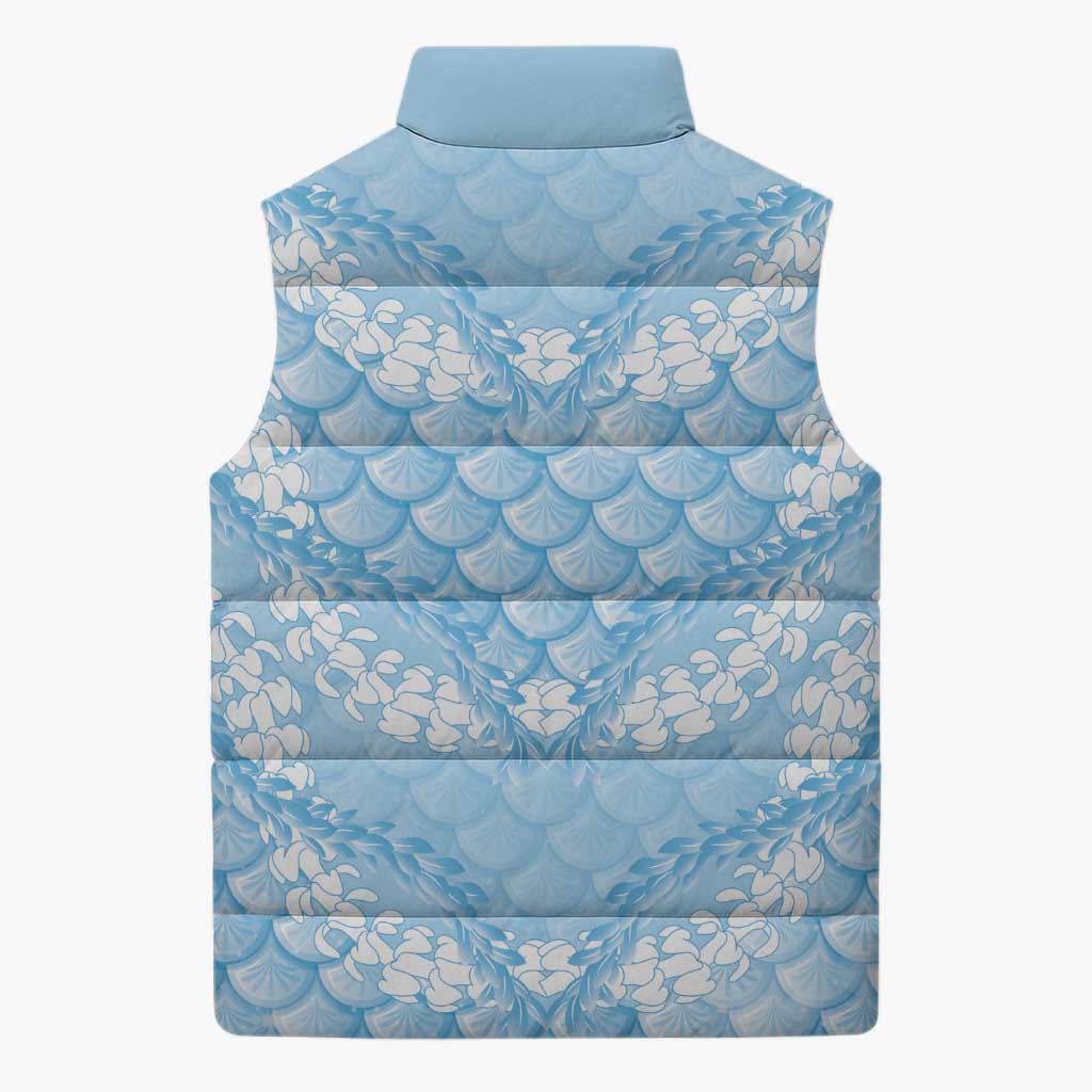 Baby Blue Mermaid Puakenikeni Maile Lei Sleeveless Puffer Jacket