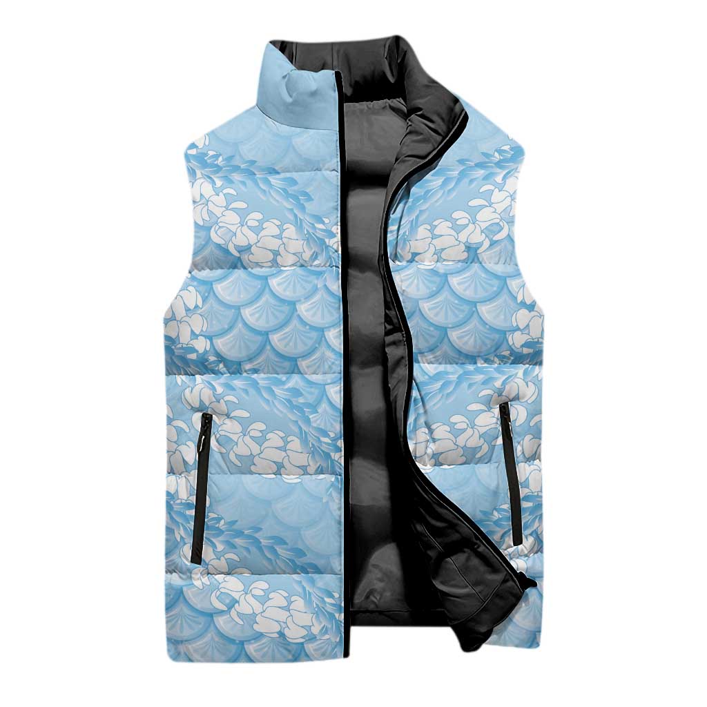 Baby Blue Mermaid Puakenikeni Maile Lei Sleeveless Puffer Jacket