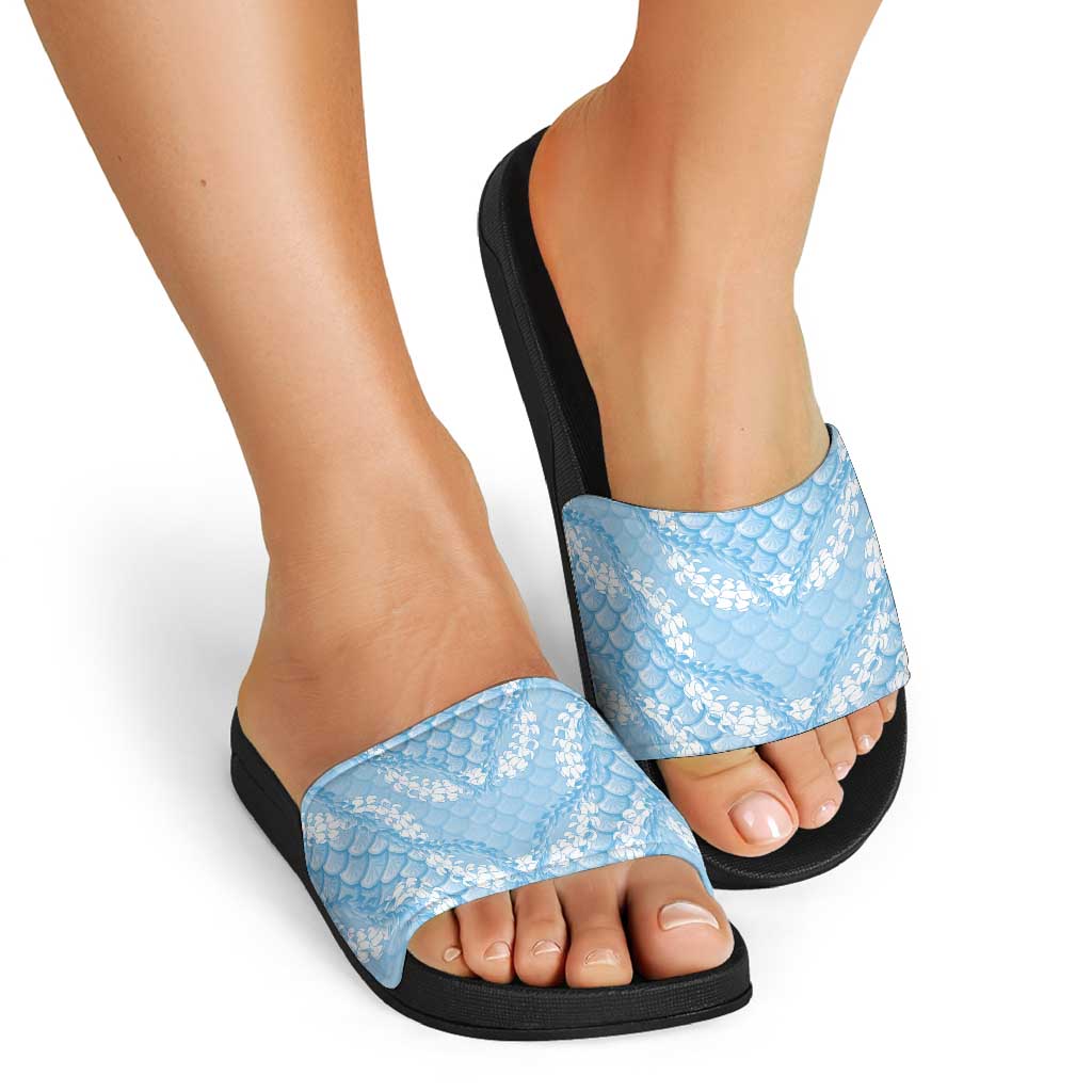 Baby Blue Mermaid Puakenikeni Maile Lei Slide Sandals