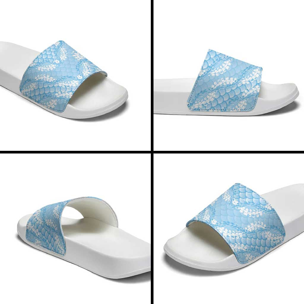 Baby Blue Mermaid Puakenikeni Maile Lei Slide Sandals