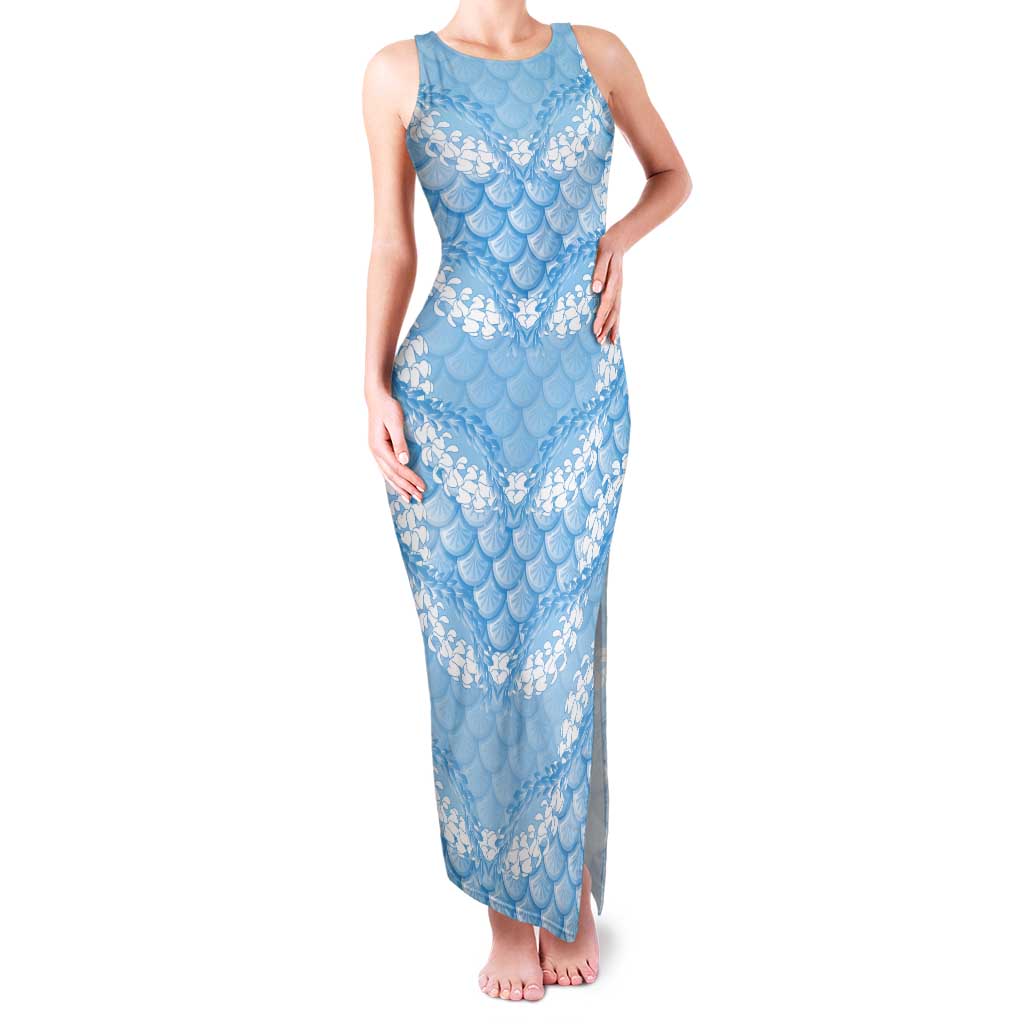 Baby Blue Mermaid Puakenikeni Maile Lei Tank Maxi Dress