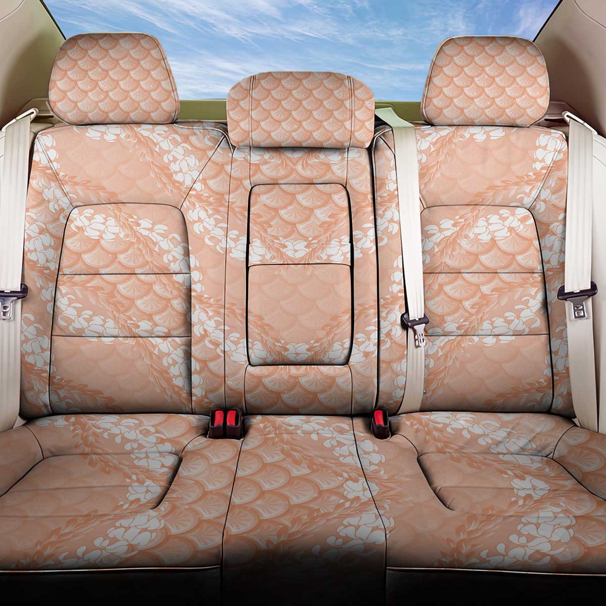 Apricot Mermaid Puakenikeni Maile Lei Back Car Seat Cover
