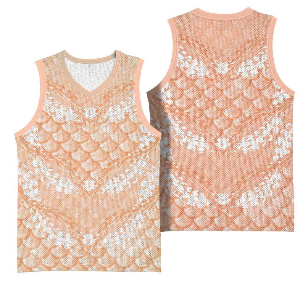 Apricot Mermaid Puakenikeni Maile Lei Basketball Jersey