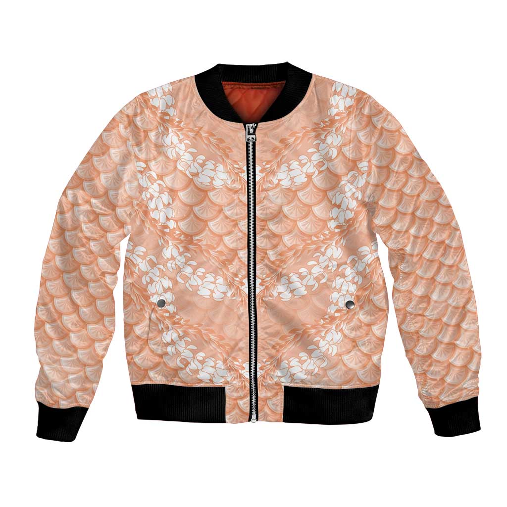 Apricot Mermaid Puakenikeni Maile Lei Bomber Jacket LT01 Unisex Apricot - Polynesian Pride