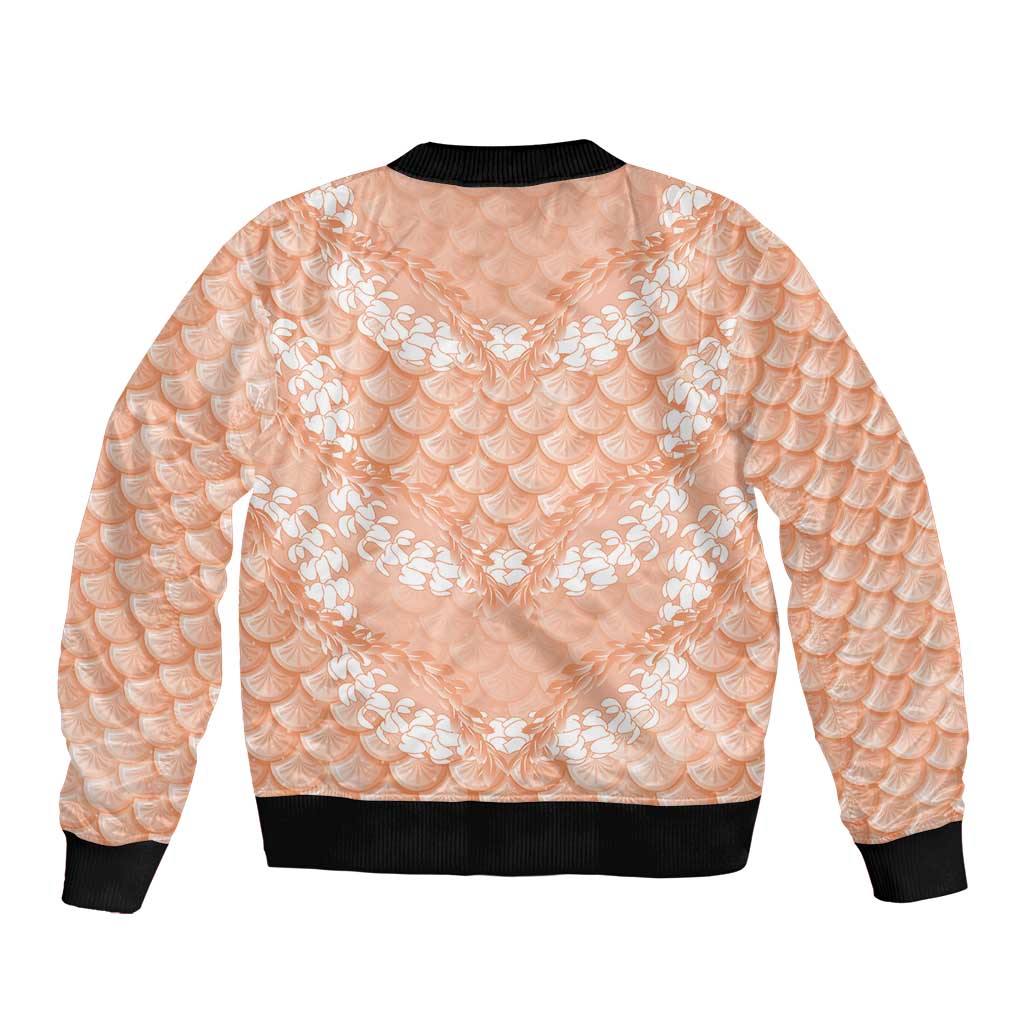 Apricot Mermaid Puakenikeni Maile Lei Bomber Jacket