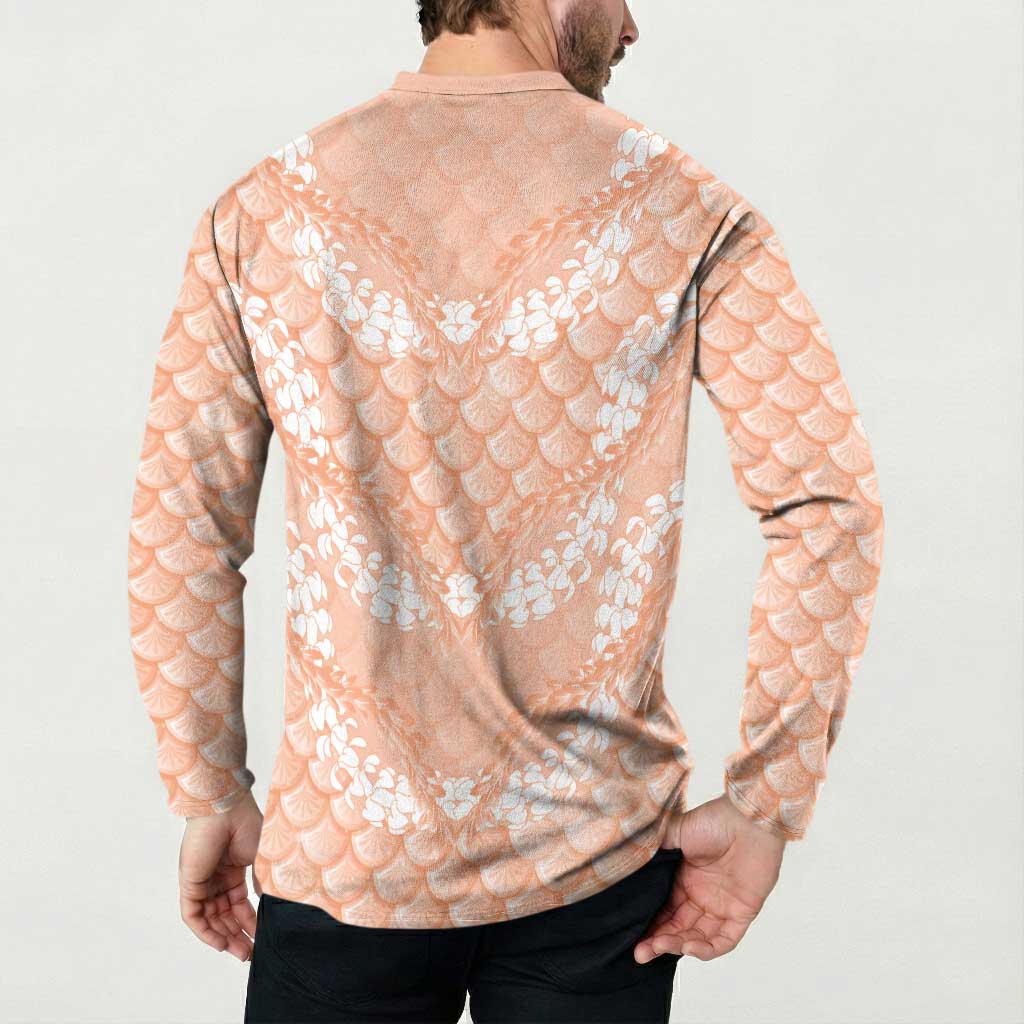 Apricot Mermaid Puakenikeni Maile Lei Button Sweatshirt