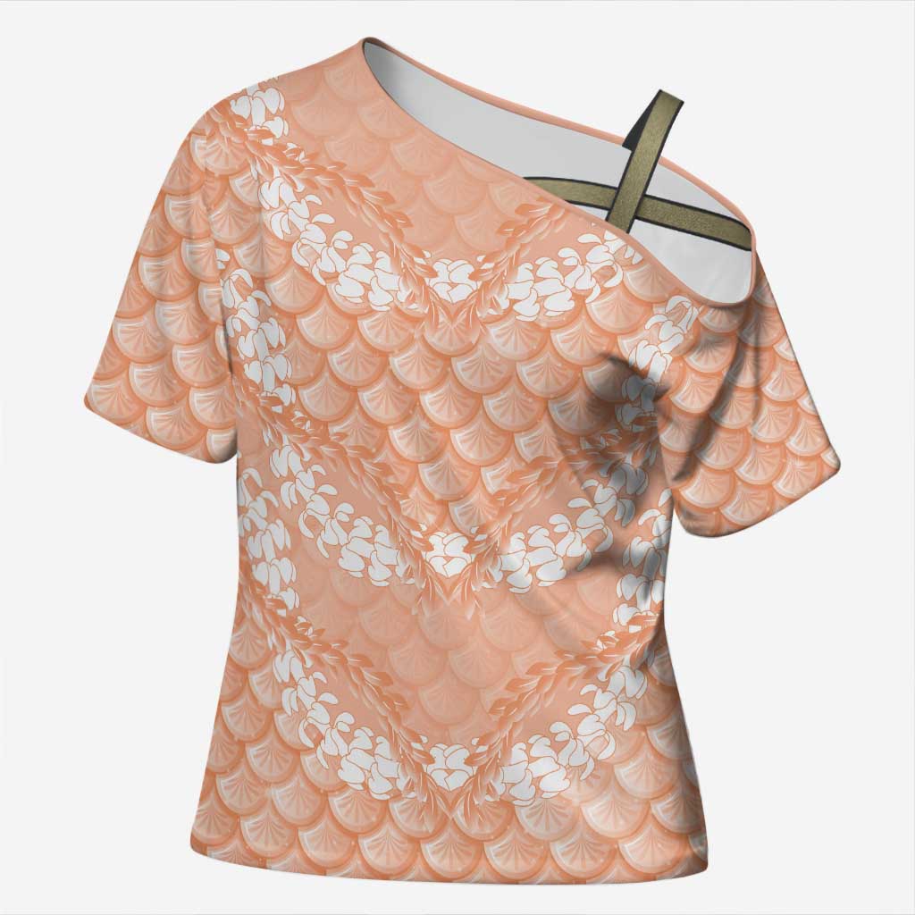 Apricot Mermaid Puakenikeni Maile Lei Cross Shoulder Shirt