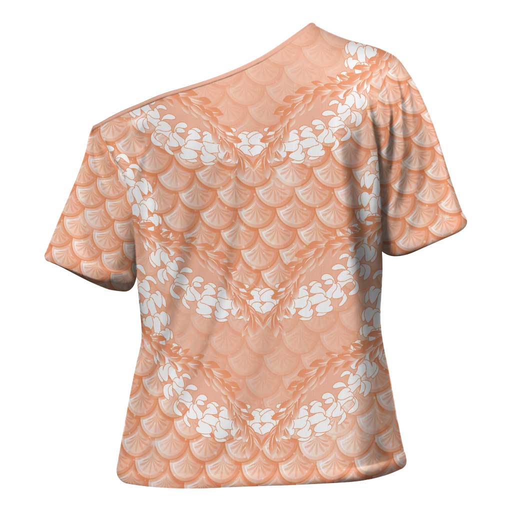 Apricot Mermaid Puakenikeni Maile Lei Cross Shoulder Shirt