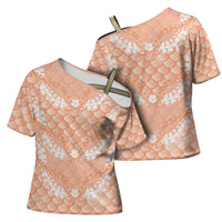 Apricot Mermaid Puakenikeni Maile Lei Cross Shoulder Shirt