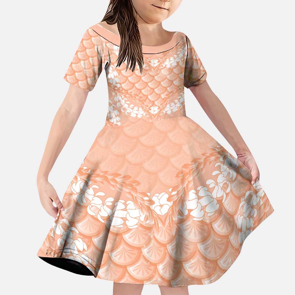 Apricot Mermaid Puakenikeni Maile Lei Family Matching Off Shoulder Maxi Dress and Hawaiian Shirt LT01 Daughter's Dress Apricot - Polynesian Pride