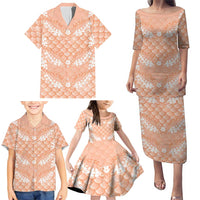 Apricot Mermaid Puakenikeni Maile Lei Family Matching Puletasi and Hawaiian Shirt