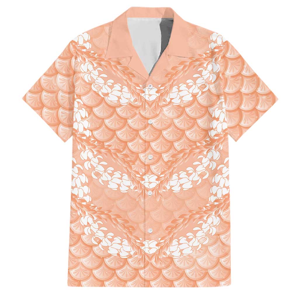Apricot Mermaid Puakenikeni Maile Lei Family Matching Puletasi and Hawaiian Shirt