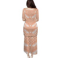 Apricot Mermaid Puakenikeni Maile Lei Family Matching Puletasi and Hawaiian Shirt