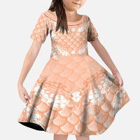 Apricot Mermaid Puakenikeni Maile Lei Family Matching Short Sleeve Bodycon Dress and Hawaiian Shirt