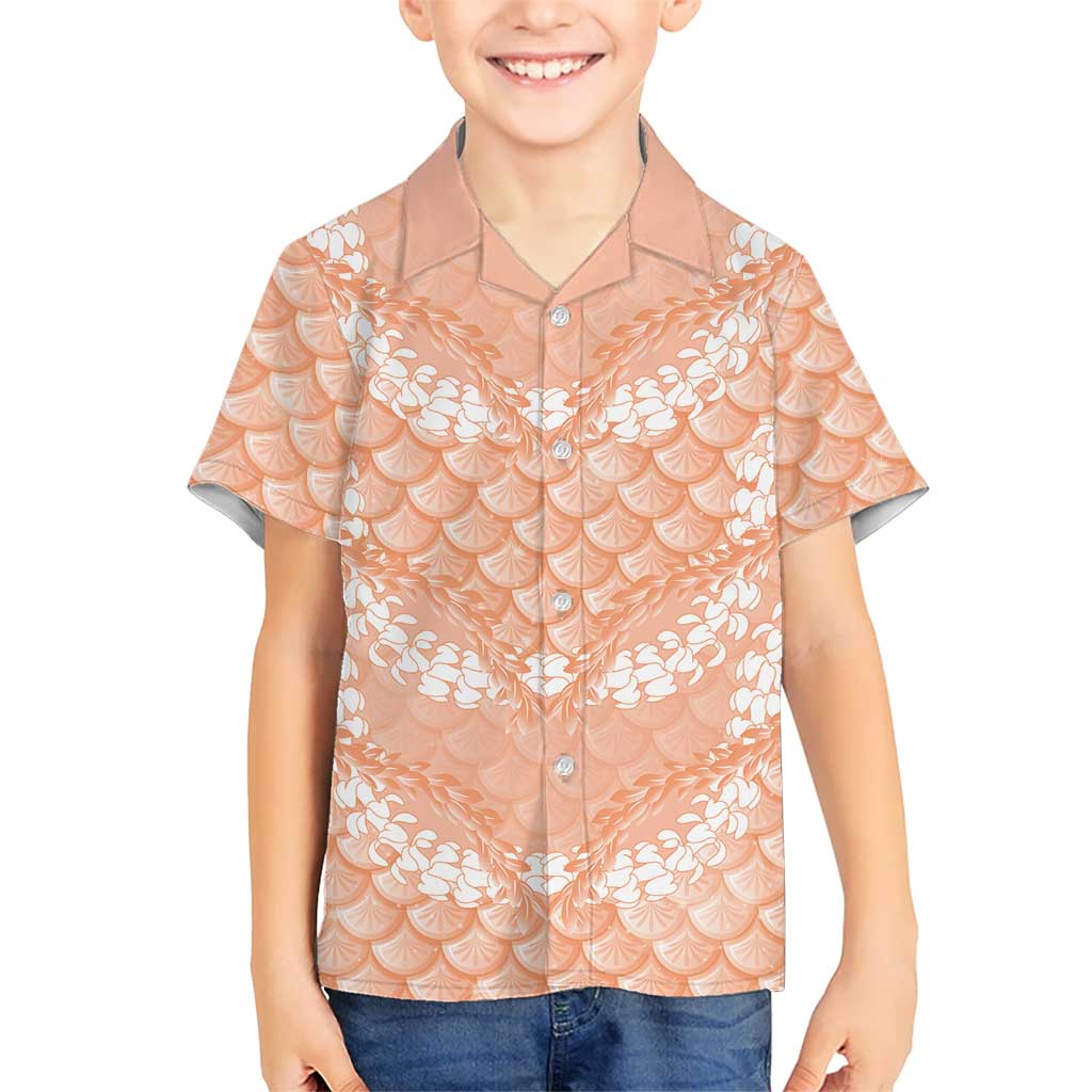 Apricot Mermaid Puakenikeni Maile Lei Family Matching Summer Maxi Dress and Hawaiian Shirt LT01 Son's Shirt Apricot - Polynesian Pride