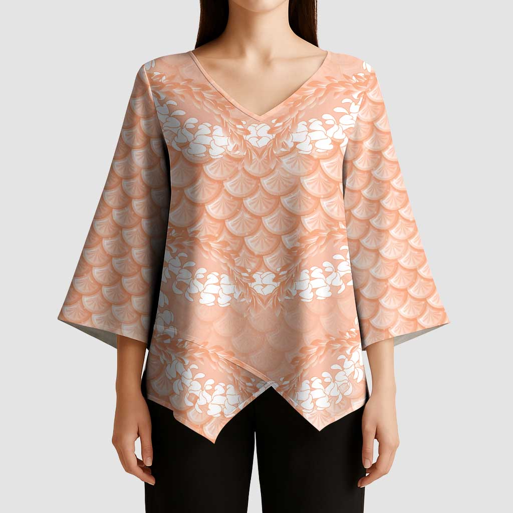Apricot Mermaid Puakenikeni Maile Lei Kimono Sleeve Blouse