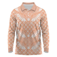 Apricot Mermaid Puakenikeni Maile Lei Long Sleeve Polo Shirt