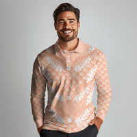 Apricot Mermaid Puakenikeni Maile Lei Long Sleeve Polo Shirt