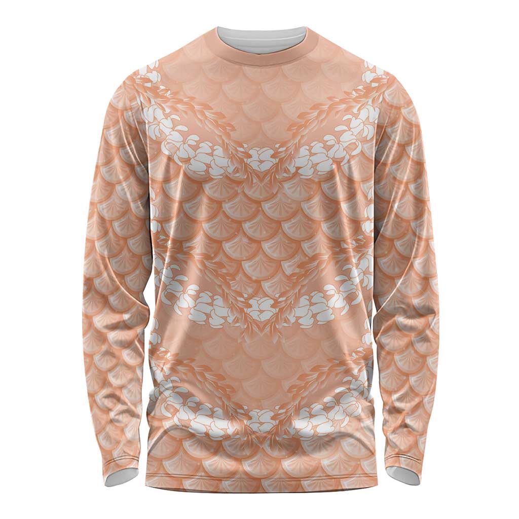 Apricot Mermaid Puakenikeni Maile Lei Long Sleeve Shirt