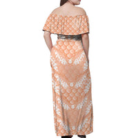 Apricot Mermaid Puakenikeni Maile Lei Off Shoulder Maxi Dress