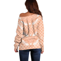 Apricot Mermaid Puakenikeni Maile Lei Off Shoulder Sweater