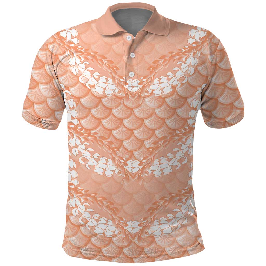 Apricot Mermaid Puakenikeni Maile Lei Polo Shirt