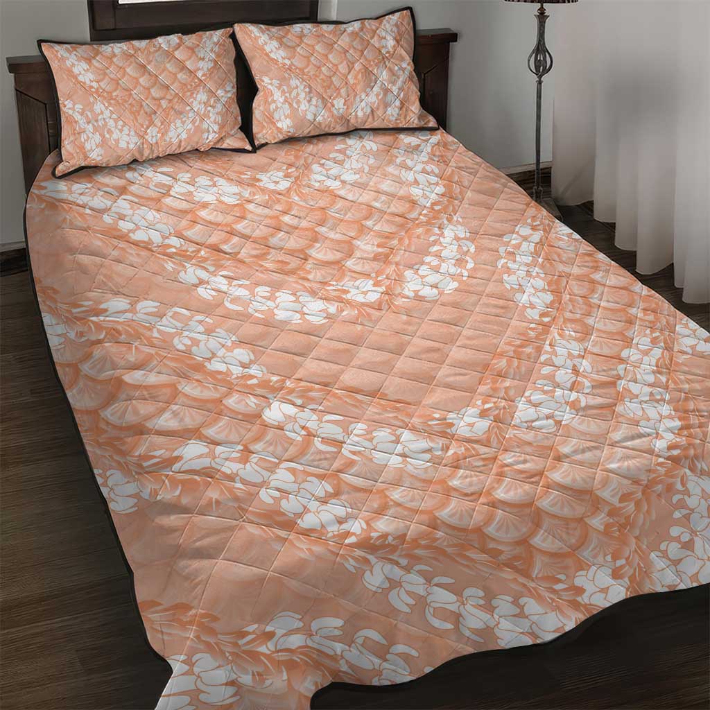 Apricot Mermaid Puakenikeni Maile Lei Quilt Bed Set