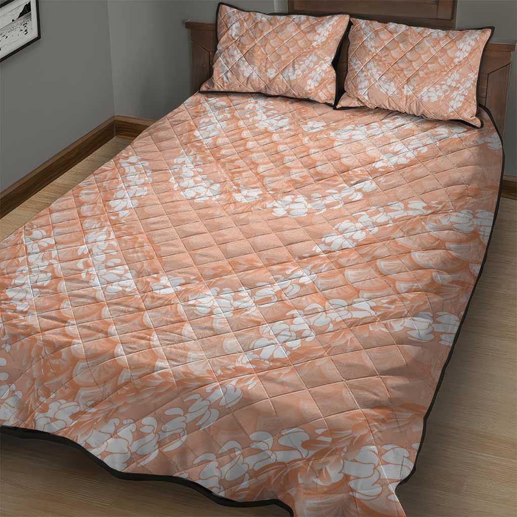Apricot Mermaid Puakenikeni Maile Lei Quilt Bed Set