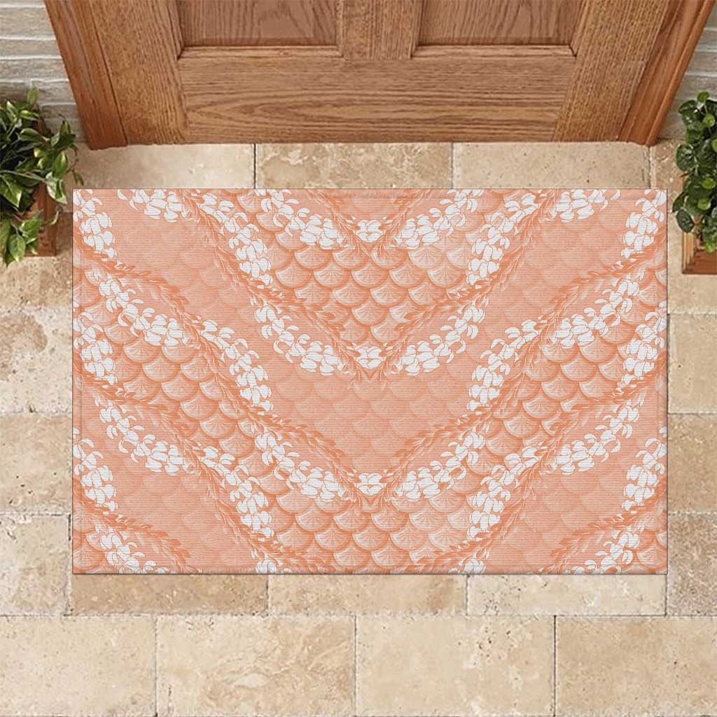 Apricot Mermaid Puakenikeni Maile Lei Rubber Doormat