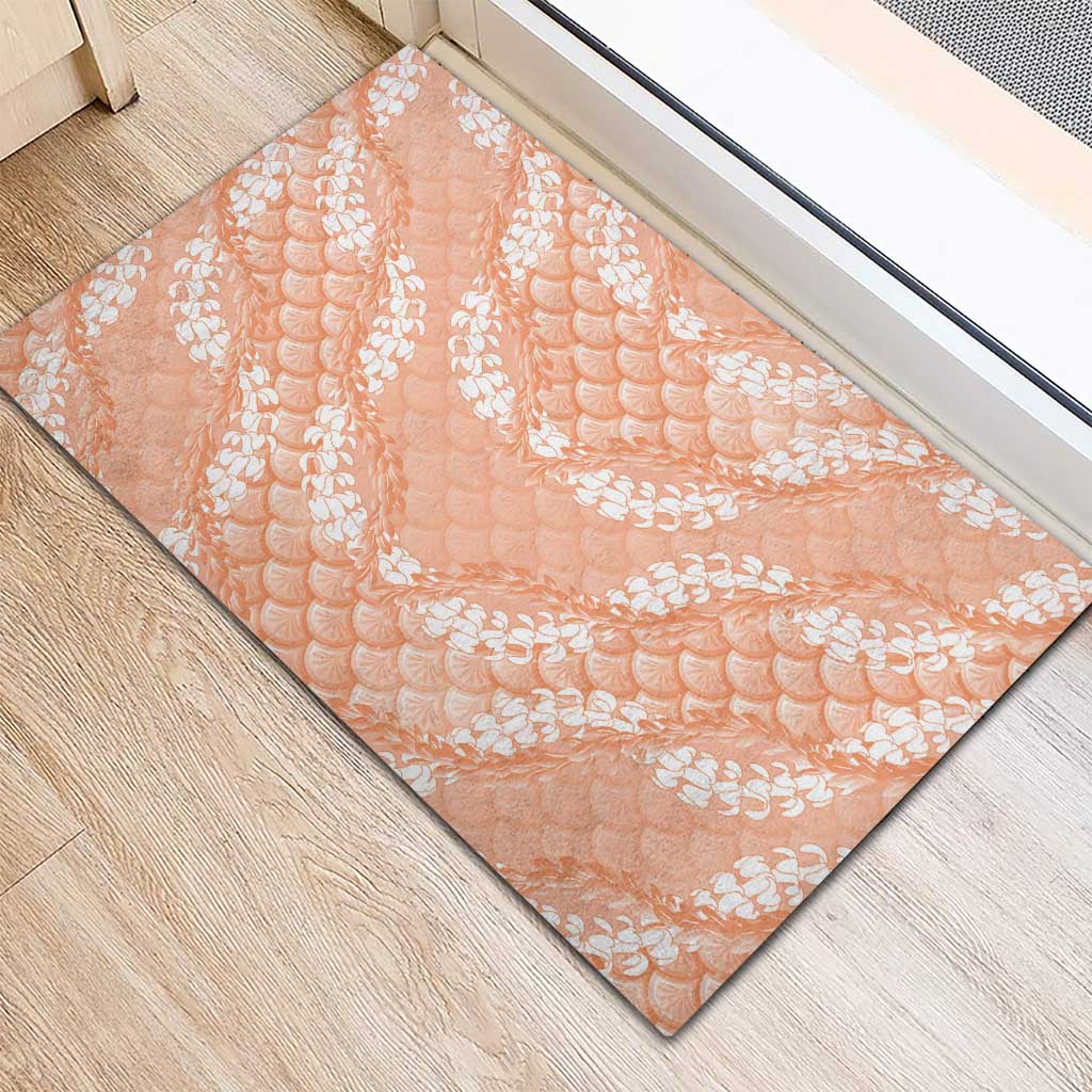 Apricot Mermaid Puakenikeni Maile Lei Rubber Doormat