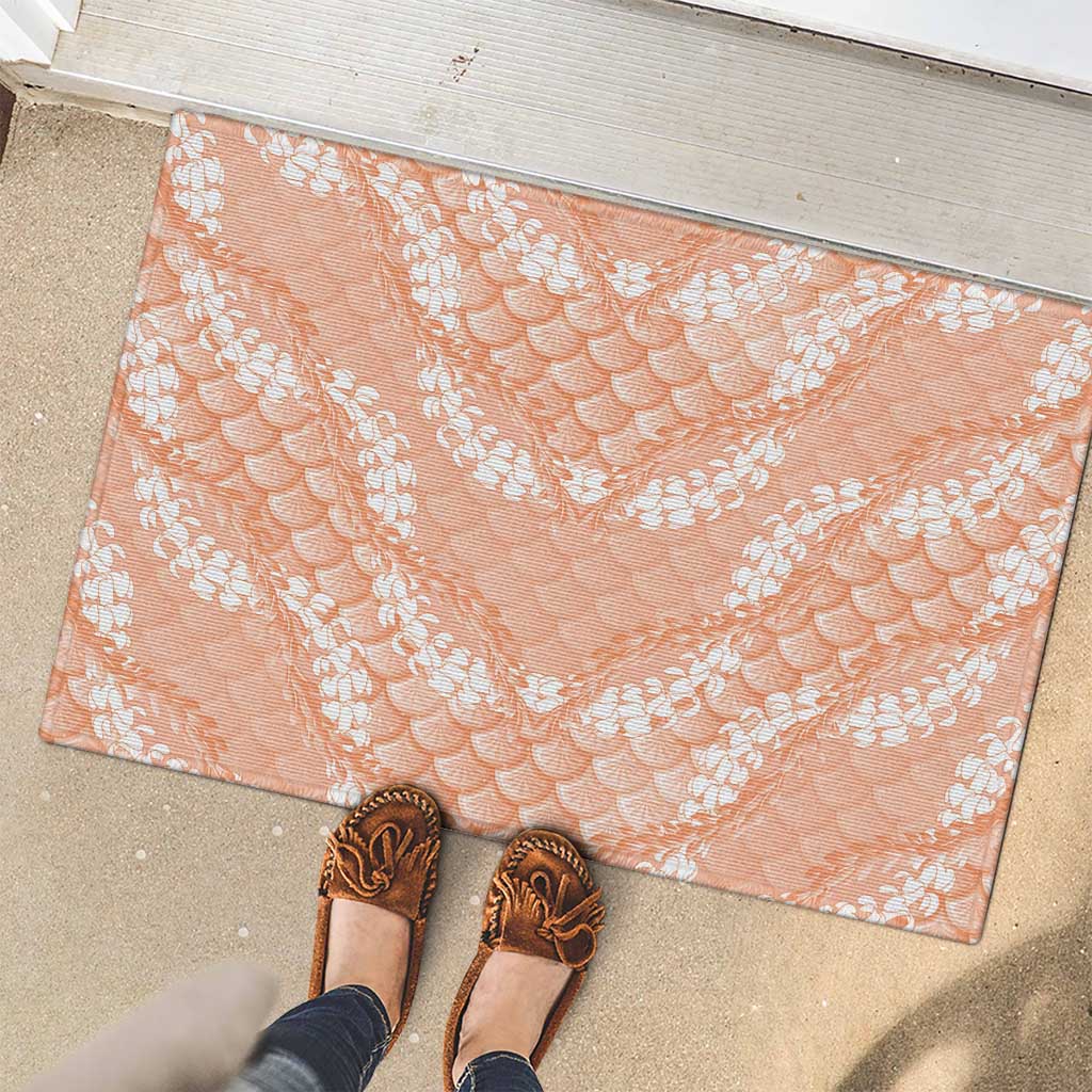 Apricot Mermaid Puakenikeni Maile Lei Rubber Doormat