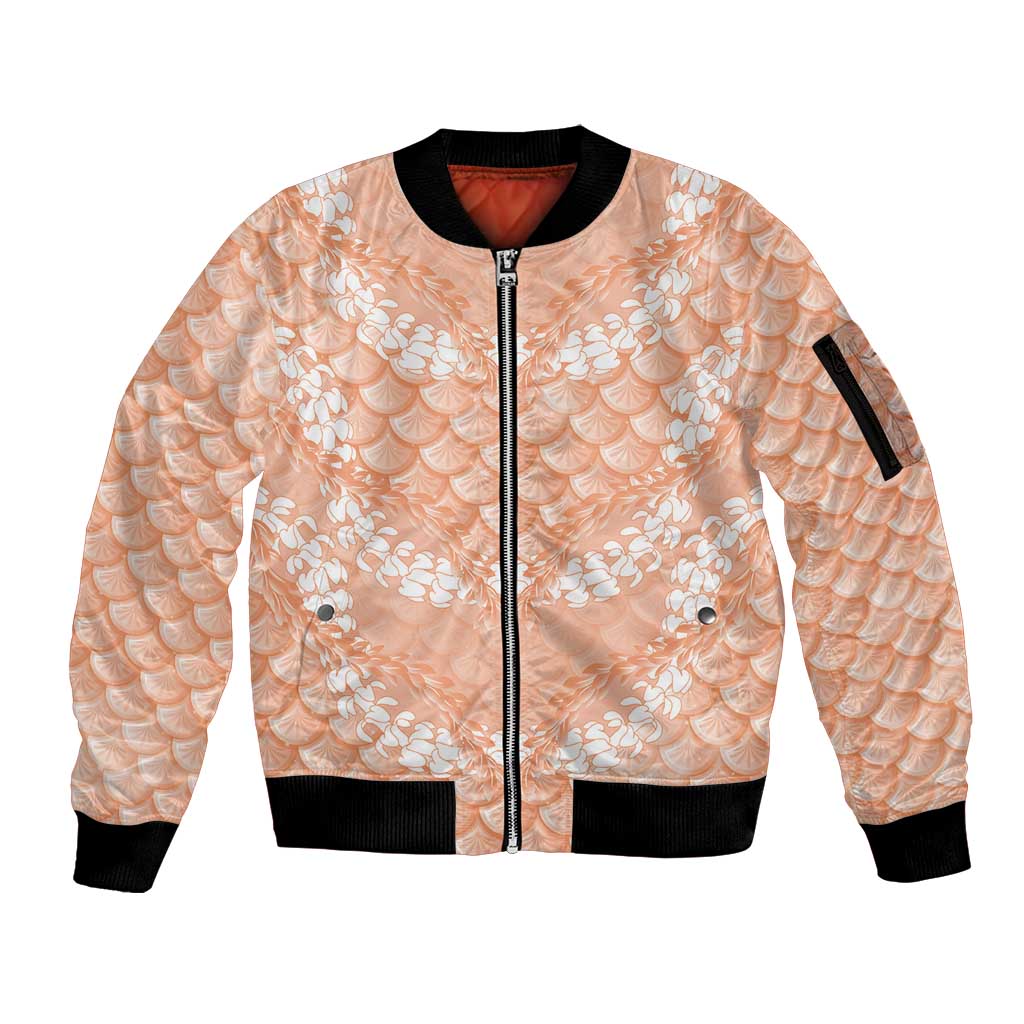 Apricot Mermaid Puakenikeni Maile Lei Sleeve Zip Bomber Jacket