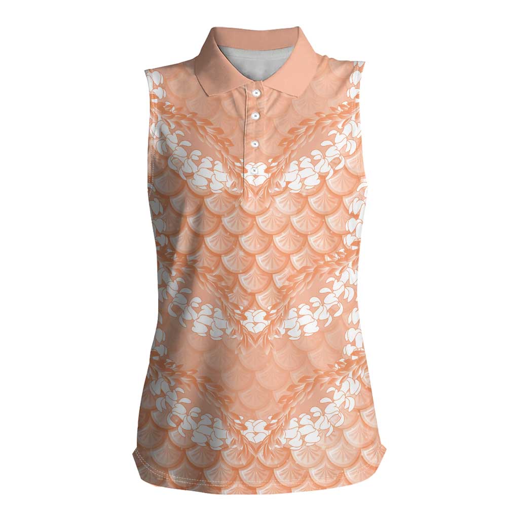 Apricot Mermaid Puakenikeni Maile Lei Women Sleeveless Polo Shirt LT01 Female Apricot - Polynesian Pride