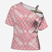 Soft Pink Mermaid Puakenikeni Maile Lei Cross Shoulder Shirt
