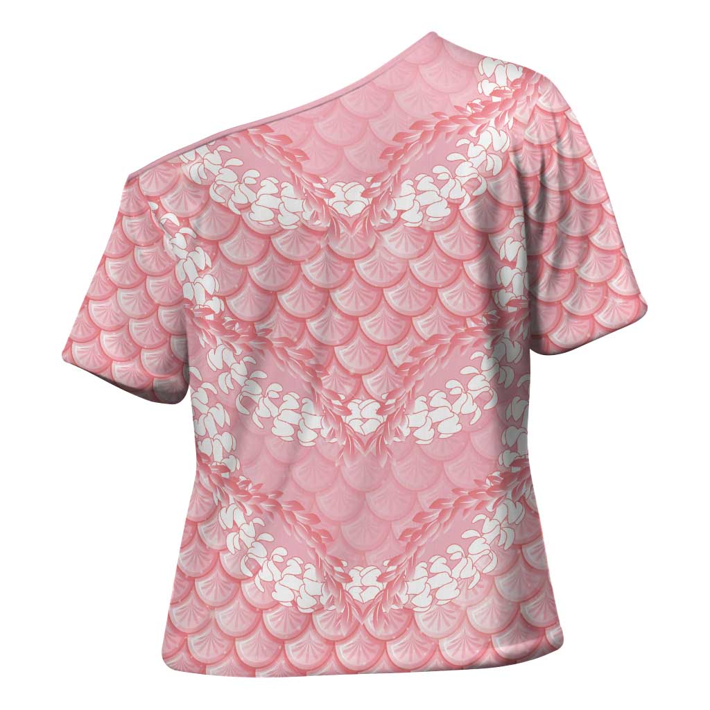 Soft Pink Mermaid Puakenikeni Maile Lei Cross Shoulder Shirt